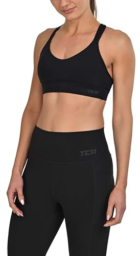 TCA Sportbh för kvinnor - dam fitness sport yoga gym topp - vadderad bh med justerbara axelband - medium och hög påverkan sport-topp - avtagbar vaddering, Svart, S
