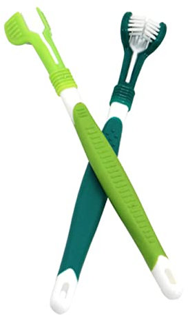 Happyyami 2pcs Pet Triple Headed Toothbrush Set for Dog Teeth Cleaning Dual Heads, Plastic Handle, Suitable for Pet Oral Care and Dental Hygiene