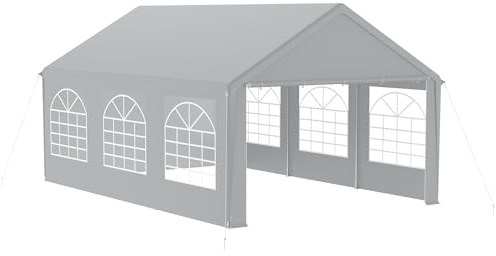 FIVMEN Carpa para fiestas, 4 x 6 m, con 8 paredes laterales extraíbles, resistente al agua, estable, resistente al invierno, protección solar, para jardín, fiesta, jardín, color gris