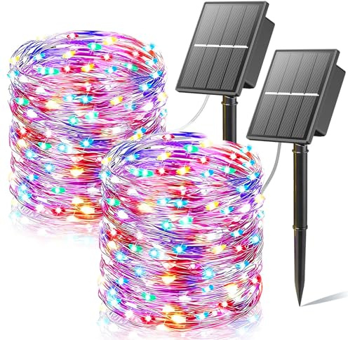 SOLARBABY Luci Solari Esterno,2 x 22m Totale 400 LED Filo di Rame Catena Luminosa Esterno Solare,8 Modalità Impermeabili Luci Solari da Giardino Decorative per Natale Albero Patio,Multicolore