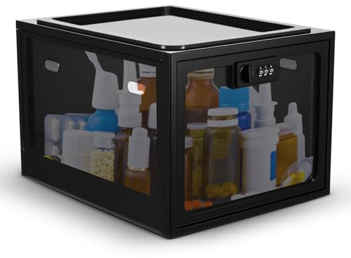 GEOKILO Large Medicine Lock Box, Medication Storage Box with 3-Digit Combination Locks, Transparent Design & BPA-Free, Organizer Bin for Medication, Snacks, Phone, for Home, Office, Dorm, and Fridge
