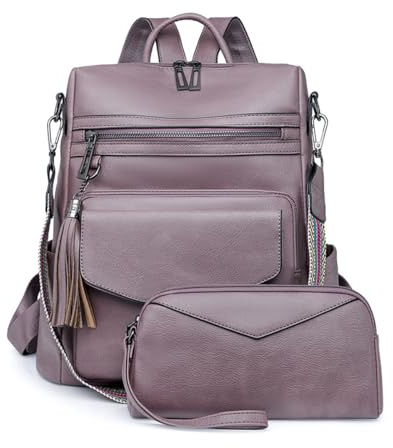 SONARIN PU Bolso Mochila Mujer,Impermeable Moda Mochila Damas con Monedero Mochilas Casual Bolso de Mano,Bolsa de Hombro Convertible para Viaje Escolar Trabajo(Morado)