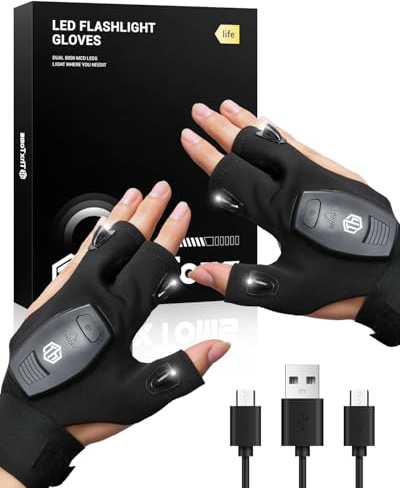 ThxToms Cadeaux pour hommes, gants LED avec lumières, cadeaux de pêche pour homme, cadeaux de Noël pour lui, accessoires de camping, cadeaux d'anniversaire pour hommes qui ont tout, cadeaux pour papa