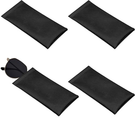 Wilsonzin 4 stycken glasögonfodral glasögonfodral solglasögonväska PU-läder mjukt glasögonfodral skyddsfodral för solglasögon läppstift kreditkort hörlurar kosmetika klockor (svart)