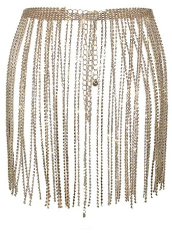 Glitzer Fransenrock Damen mit Strass, Quasten Rock Damen mit Pailletten, Paillettenrock mit Fransen Mode Sexy Bauchtanz Taillenkette Röcke Tanzrock Rave Festival Outfit für Halloween & Karneval