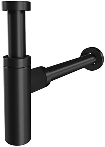 Arreditaly Sifone Di Scarico Tondo Universale In Ottone Opaco Scarico Lavabo 11/4 G Con Altezza 12,5 Cm E Profondità 32 Cm Accessorio Bagno Elegante E Resistente Contro Cattivi Odori (Nero Opaco)