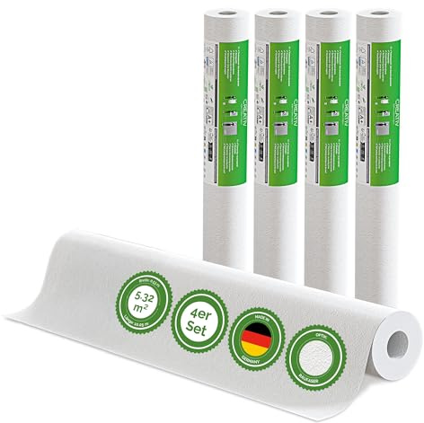 Veluxis Vliestapete Creative 4er-Set Raufaser – 10,05 m × 0,53 m | renoviervlies, überstreichbar, atmungsaktiv, Wandtapete Made in Germany I Veluxis ®