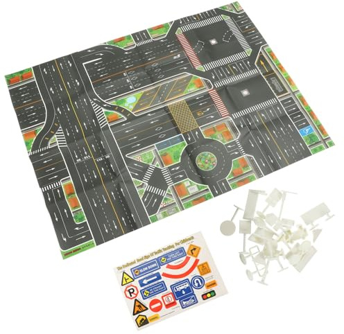 GARVALON Tappeto Gioco Regole Traffico con Segnaletica Stradale in Plastica per Educativo e Resistente per Sviluppo Sicurezza Stradale