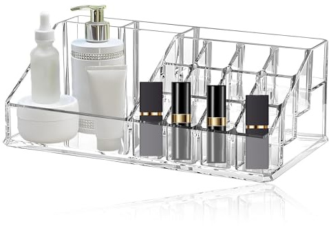 pozuauoa 1pc Clear Acrylic Lipstick Holder, Lipstick Organiser Makeup Organiser Storage, Makeup Organizer with 16 Sections, Make up Holder for Lipsticks Skincare Brushes Nail Care