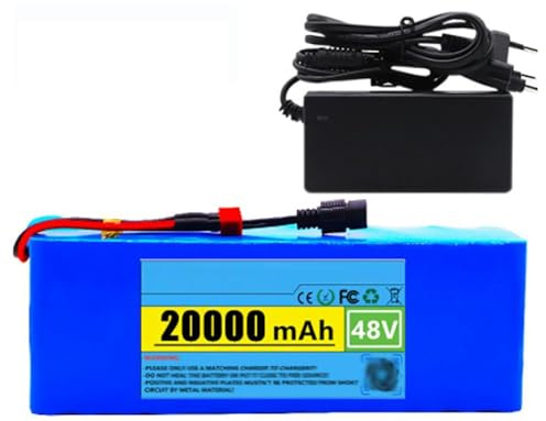 48V 20Ah Bateria para Bicicleta,Electrica Batería De Alta Potencia PVC Impermeable Ebike Batería 48V 20000MAh con 42V 2A Cargador para 100W 200W 350W 400W 500W Motor 48V 20Ah,XT60+DC