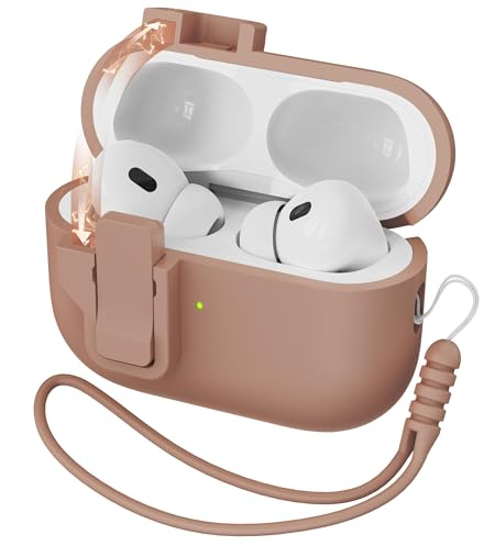 R-fun for AirPods Pro 2nd Generation Case Cover, Liquid Silicone Rubber Auto Pop-Up Military Grade Anti-Fall Soft Silicone for AirPods Pro with Lanyard & Cleaning Kit, Front LED VisibleMike tea