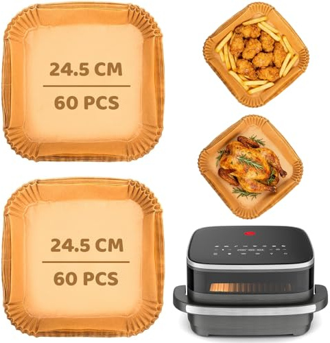 120 Unidades Papel Air Fryer Cuadrado para Moulinex Easy Fry Xl Surface, 24.5cm Papel Para Freidora de Aire para Tefal Easy Fry Xl Surface, Desechable Recipiente Air Fryer Accesorios