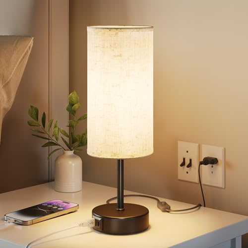 UPXNBOR Nachttischlampe Touch, Tischlampe mit USB-A & USB-C Ladefunktion