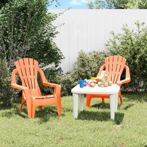 zylophax Barnträdgårdsstolar, 2 stycken, orange, 37 x 34 x 44 cm, PP, träutseende, väderbeständig, stapelbar med armstöd för balkong, terrass, utomhus, sittkomfort