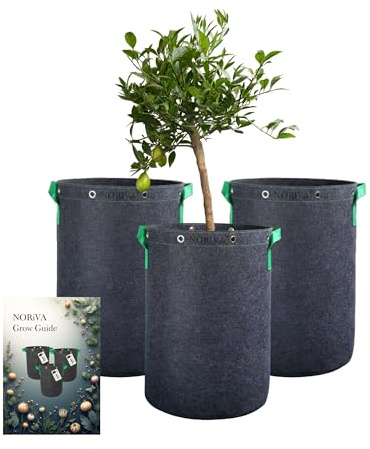 NORiVA Pflanzsack 30L 3er Set 400 g/m² EXTRA HOCH und extra Robuste Vlies Grow Bags mit Metallösen – Atmungsaktive Stofftopf Pflanzkübel für Tomaten, Kräuter, Chili & Gemüse – Balkon & Garten