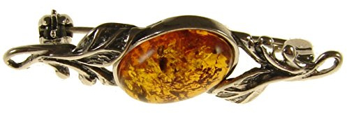 BALTIC AMBER AND STERLING SILVER 925 DESIGNER COGNAC BROOCH PIN JEWELLERY JEWELRY