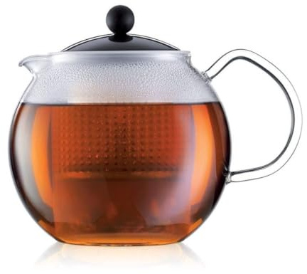 Bodum ASSAM Teebereiter (Glasgriff, Farbiger Deckel, Permanent Kunststofffilter, 1, 0 liters) schwarz