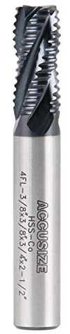 Accusize Industrial Tools Standard Tooth M42 8% Cobalt TiAlN Roughing End Mill, 3/8 Diameter, 3/8 Shank Diameter, 3/4 Flute Length, 1102-0038