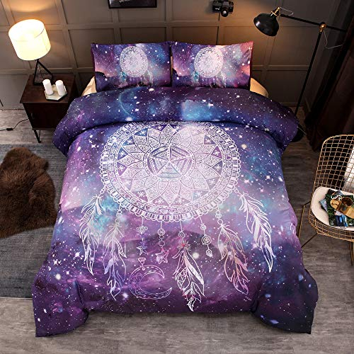3D Galaxy Traumfänger Sparkling Star Psychedelic Space Duvet Quilt Und Kissenbezug für Kinder, Jungen, Mädchen Bettwäsche-Set (135 x 200 cm)