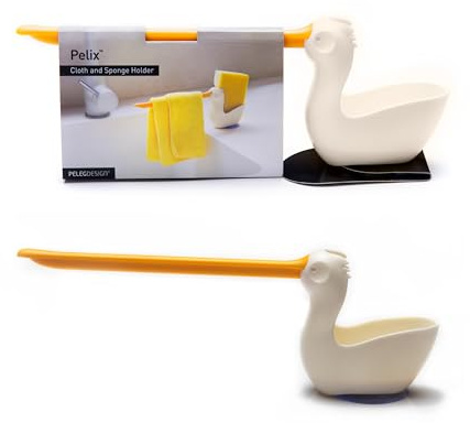PELEG DESIGN Pelix Porta Spugna e Strofinaccio da Cucina a Forma di Pellicano con Ventosa – Organizzatore Lavello 2-in-1