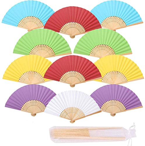 iZoeL 12 pcs Eventail Mariage Eventail Pliant Ventilateur Bois Papier et Blanc Eventail Japonais Poche Pliante Demoiselles Cadeaux Mariage Fête Decorer Danse fête décoration DIY (Multicolore)