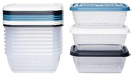 Kigima Gefrierdosen 12x0,46L rechteckig Bunt – Elegante Vorratsdosen mit Deckel luftdicht – Transparente Frischhaltedosen mit Deckel – Aufbewahrungsbox Küche für Mealprep & Organisation – Made in EU