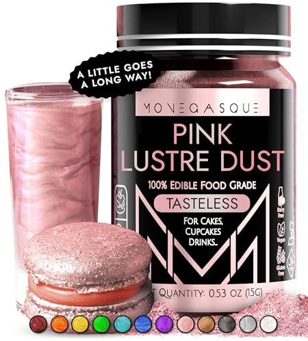 MONÉGASQUE Pink Edible Glitter for Drinks & Cakes, Lustre Dust, 15g | Cocktail Shimmer, Sparkle Powder, for Cupcakes, Chocolate & Strawberries, Dessert Decorating, Food-Grade, Vegan