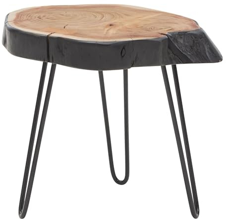 FineBuy Beistelltisch 40x40x32 cm Akazie Massivholz Baumkante | kleiner Wohnzimmertisch Industrial mit Haarnadelbeinen, Sofatisch aus Echtholz, handgefertigtes Unikat