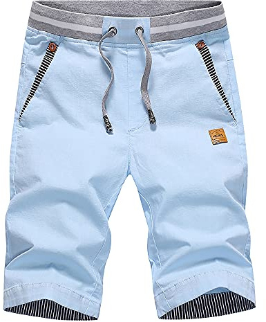 HCSS Korta byxor, herr, bermudashorts, män, sommar, chinos shorts, bomull, elastiskt band med dragsko, Himmelsblå, L