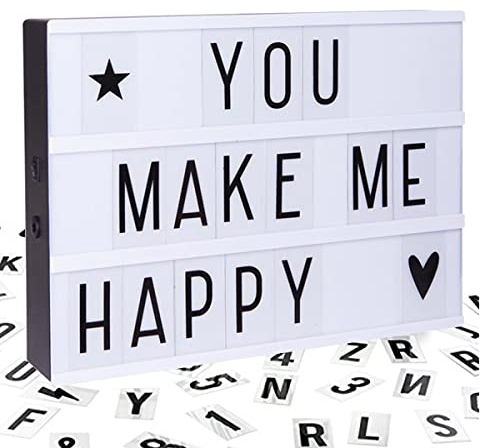 Almineez A4 Cinematic Lightbox Includes 85 Letters & Emoji Symbols | Illuminated Bright LED Light Up Box Sign | Battery Powered | Halloween Xmas Decoration Party Wedding Plaque Shop