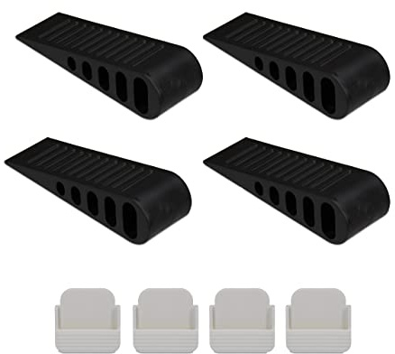 Relaxdays Türstopper Keil 4er Set, selbstklebende Türkeile, rutschfest, Gummi, Türpuffer Boden, HBT 3x5x13,5 cm, schwarz