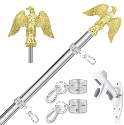 NQ 5 FT Flag Pole for Outside House with Eagle Topper, Stainless Steel Flag Pole with Flag Pole Holder, House Flag Pole Kit for Porch, Outdoor Flag Pole(Silver)