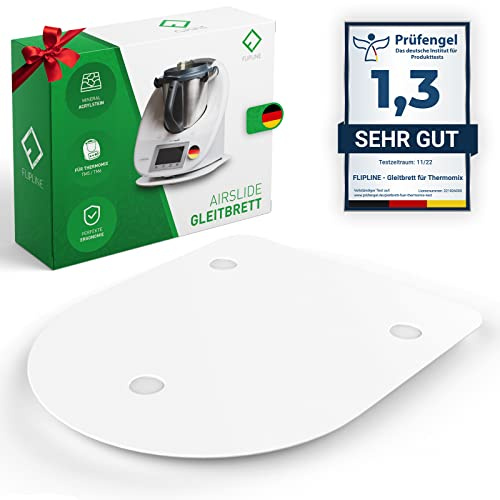 FLIPLINE AirSlide Gleitbrett | Kompatibel mit T6 / T5 | Thermo-Küchenmaschinen Mixer – Slider aus Mineral-Acrylstein mit Teflon-Füßen | einfaches Verschieben – Rollbrett kompatibel mit Thermo Mixern