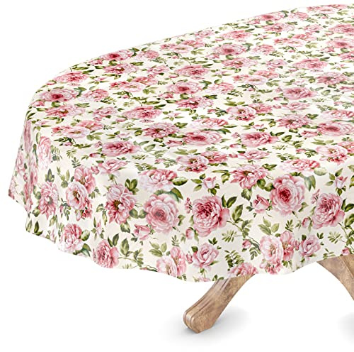 ANRO Tischdecke abwaschbar Wachstuch Wachstuchtischdecke Oval 140 x 220cm Schnittkante Natalie Blumen pflegeleicht Wachstischdecke wasserabweisend Gartentischdecke Meterware Lotuseffekt