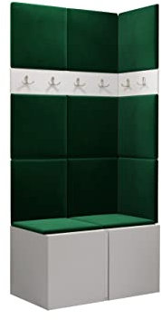 Mirjan24 Garderoben-Set Monati I, Schuhschrank + Kleiderhakenbrett und Gepolstertes Paneel/Wandpaneel, Kleiderhaken, Flurgarderobe, Schrank, Wandgarderobe (Weiß, Manila 35)