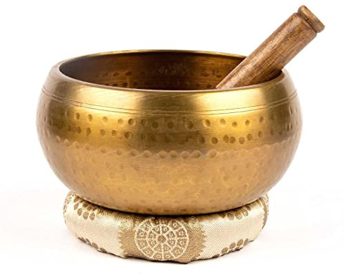 Myga Klangschale aus Kupfer, gehämmert, mit Kissen und zweiseitigem Klöppel, erzeugt schöne Klänge für Meditation, Entspannung, Wohlbefinden und Heilung, ideal für Chakra, Yoga und Zen, groß, 18 cm