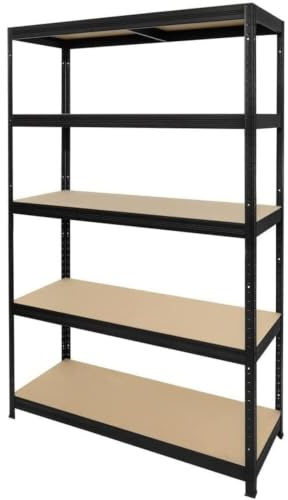 HEMMDAL Schwerlastregal Typ M+ | HxBxT 180 x 120 x 60 cm | Schwarz | 750 kg Tragkraft | Steckregal mit 5 Böden á 150 kg Fachlast | Metallregal | Lagerregal | Werkstattregal | Made in EU