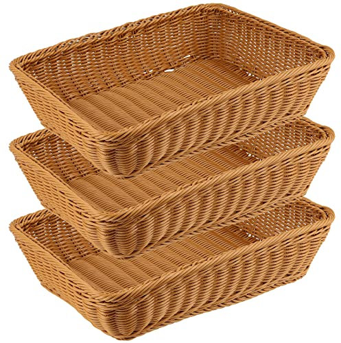 SHEUTSAN Confezione da 3 cestini per pane in vimini intrecciato a mano, rettangolari da 40 cm, cestini portaoggetti da tavolo, per pane, verdure, frutta, cibo, colore marrone