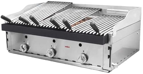 MBH - Barbacoa a gas profesional de piedra volcánica 90 cm económica. Barbacoa industrial parrilla pavonada tipo vasca para restaurante, hostelería.
