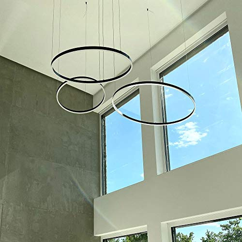 s.luce LED Ring Pendelleuchte rund Direkt oder Indirekt Hängelampe Wohnzimmerleuchte, Farbe:Schwarz, Größe:Ø 60cm
