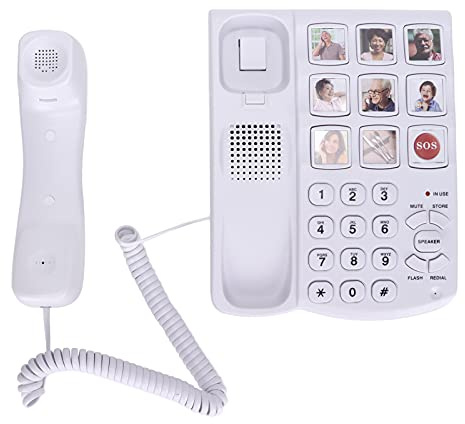 LD-858HF teléfono fijo con botones grandes, Amplificado Photo Memory teléfono con cable para personas mayores