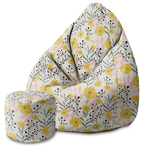 DreamRoots Sitzsack Kinder 70x70x105cm - Sitzsack mit Lehne und Hocker und Bezug - Sitzkissen Boden - Chill Sack Bubibag mit Füllung S-Lichtblum1