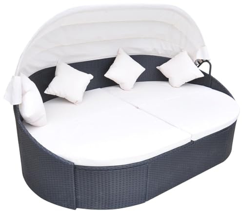 Keketa Homgoday Schwarz Rattan Sonnenliege mit cremeweißen Kissen, 224 cm Sitzbreite, für entspannte Stunden im Garten Model41832