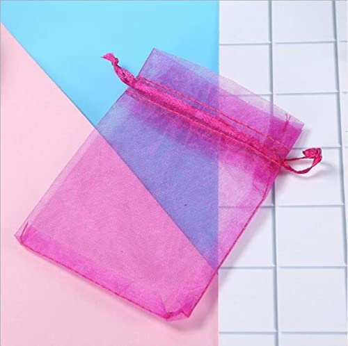 ORGEFY Organza-Beutel mit Kordelzug, 10 x 15 cm, 10 x 15 cm, 10 x 15 cm, Schmuckverpackung, Hochzeit, Weihnachten, Geburtstag, Geschenkverpackung, Pouces, Rosenrot, 5 x 7 cm, 100 Stück