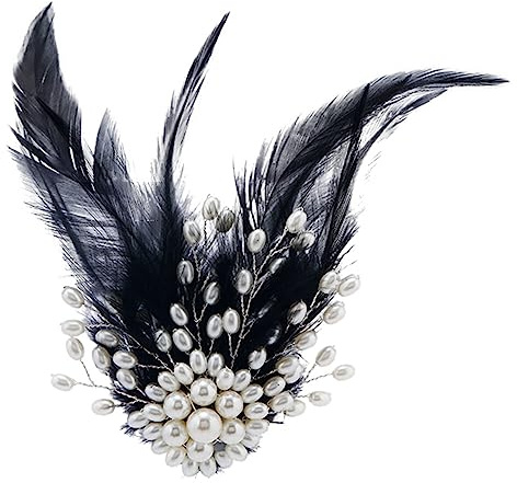 Feder Brosche für Frauen Fascinator Hut Haarspange Perlen Hochzeit Braut Brosche Feder Haarspangen Elegante Vintage Haarschmuck Kostüm Deko für Abendkleid, Rock, Cocktai Party