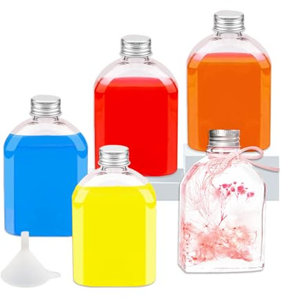 Kitnish Mini-Alkoholflaschen, 100 ml, Saftflasche mit silberfarbenen Schraubverschlüssen, wiederverwendbare leere Flaschen mit Trichter, Mini-Kunststoffflaschen, Schnapsflaschen, Mini-Flaschen,