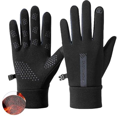 KASESSS Guanti Moto Invernali, Antivento Guanti Termici, Impermeabili Guanti Touch Screen Invernali, Guanti Invernali Uomo Donna, Antiscivolo Guanti in Pile per Ciclismo,Bici,Alpinismo,Trekking Nero