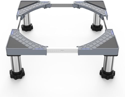 DEWEL Verstellbare Waschmaschinen Untergestell, Podest für Waschmaschine und Trockner, Bärenlast 350kg, Einstellbare Breite 44.5-67cm, Erhöhung Höhe 18cm-22cm, Grau