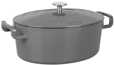 Sitram 715407 Sitrabella Schmortopf, oval, aus emailliertem Gusseisen, Länge 31 cm, 6,5 l, außen emailliert, grau, innen weiß, für alle Wärmequellen einschließlich Induktion – ideal für 5-7 Personen