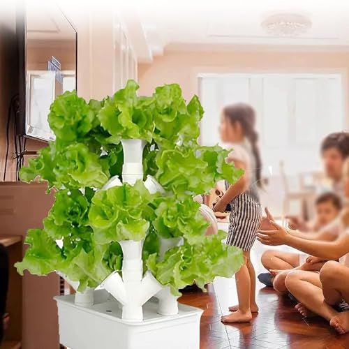 ExoticaBlend Gemüsepflanzenturm, Vertikaler Hydrokulturturm, 16/24/32 Töpfe, PVC-Rohr-Hydrokultur-Set, Aquaponics-Anbausystem für Blattgemüse, Anbau von Salat und Obst,4columns
